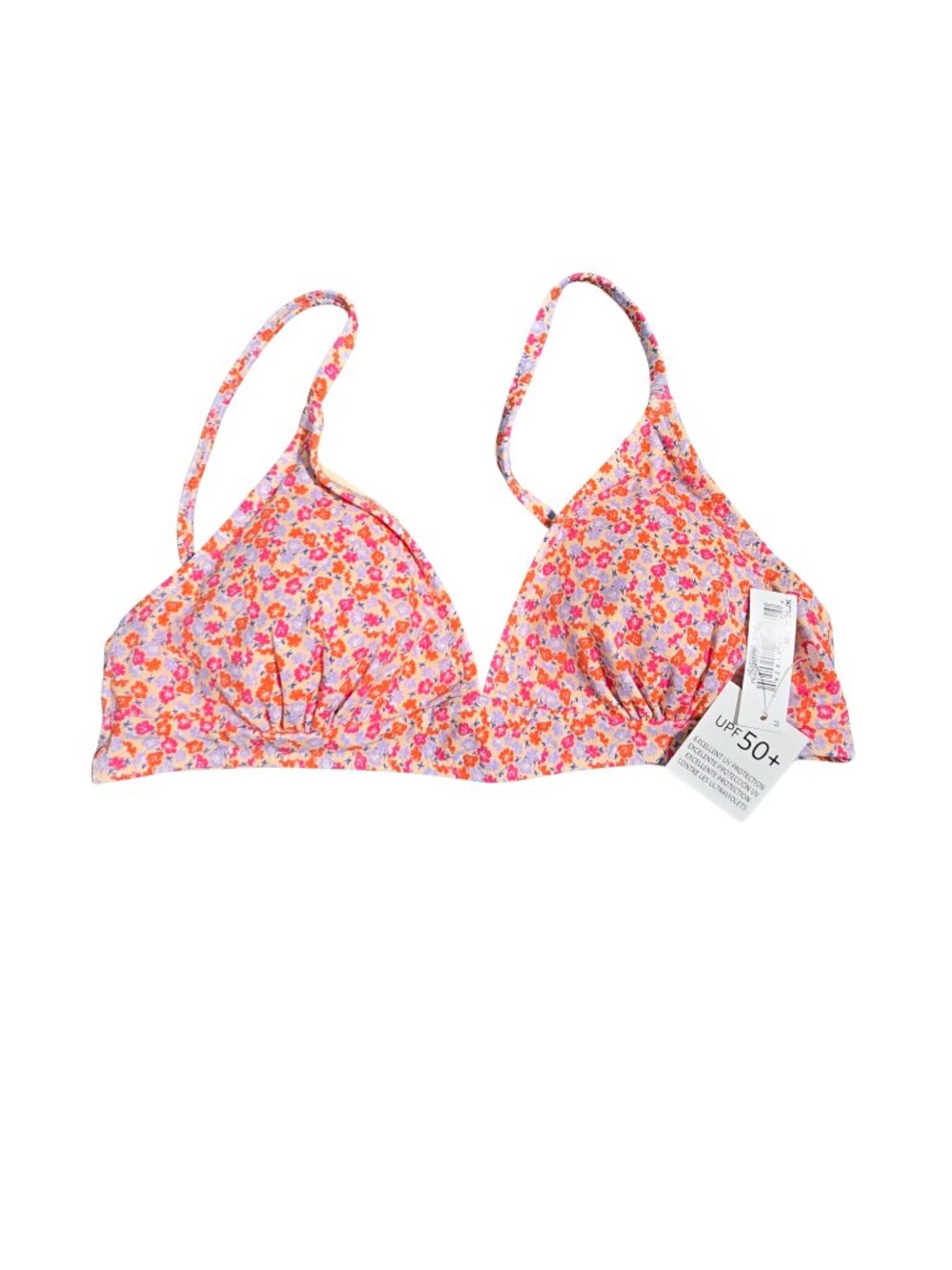 NWT | Amazon Essentials Pale Peach Micro Floral Bikini Top UPF 50+ Medium